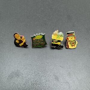 Vintage Christmas Holiday Enamel Lapel Pin Lot Santa Snowman Seasons Greetings
